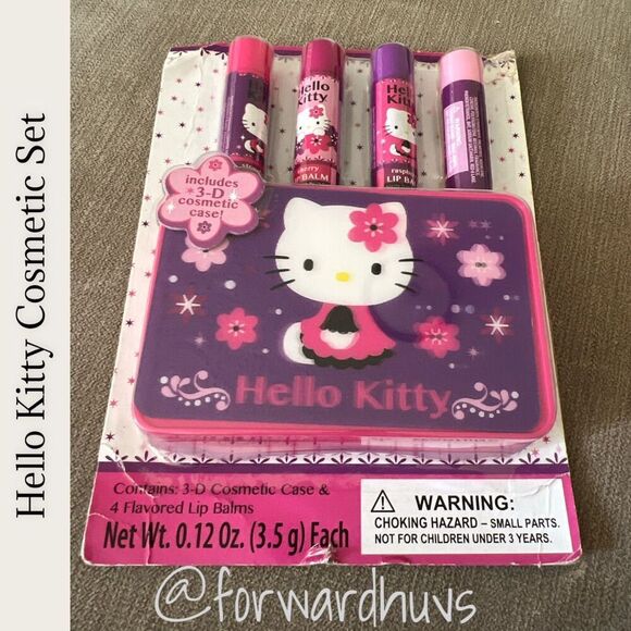 Hello Kitty Lip Balm Four Pack with Cosmetic Case - Cardboard Damaged - Picture 3 of 7